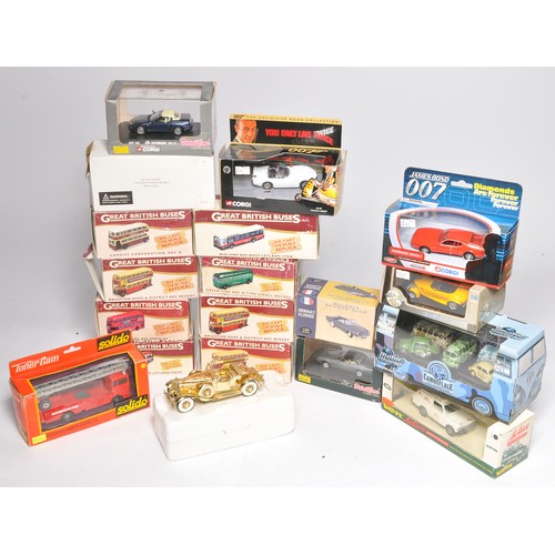 410 - A mixed selection of 19 x general diecast issues comprising cars, some James Bond themed, plus comme... 