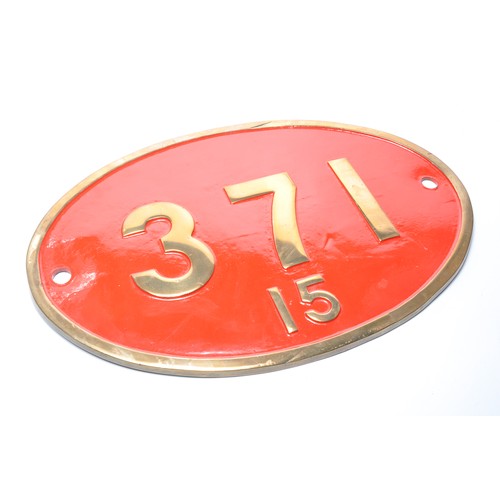 496 - Rhodesian Railways brass cabside numberplate for 1948 Class 15 No. 371 Beyer - Garratt Locomotive (o... 