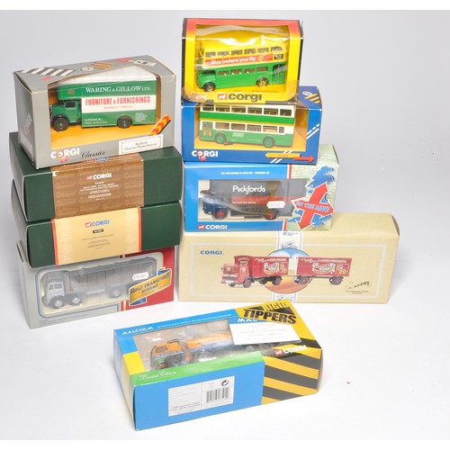 477 - A group of 9 x Corgi diecast model vehicles comprising commercial trucks (inc Malcolm Tipper) and Bu... 