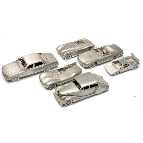 489 - A group of 6 x 1/43 Danbury Mint Pewter Motor Vehicles.