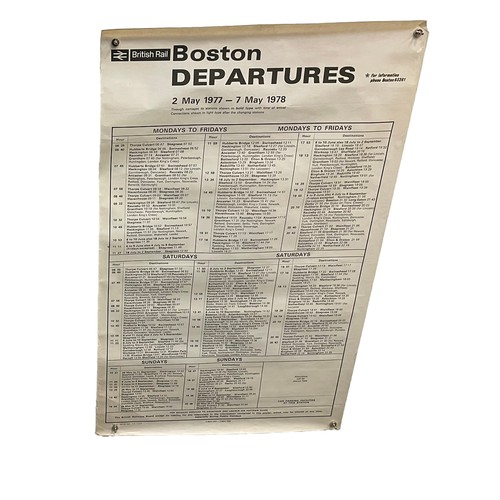 491 - Railwayana. 4 x approx A0 posters from British Railway for Boston Station, Departures, 1977-78. 1 Sh... 