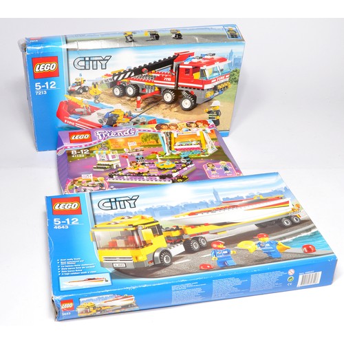 447 - Lego City Sets comprising 7213 Off-road Fire Truck, 4643 Power Boat Transporter plus 41133 Lego Frie... 