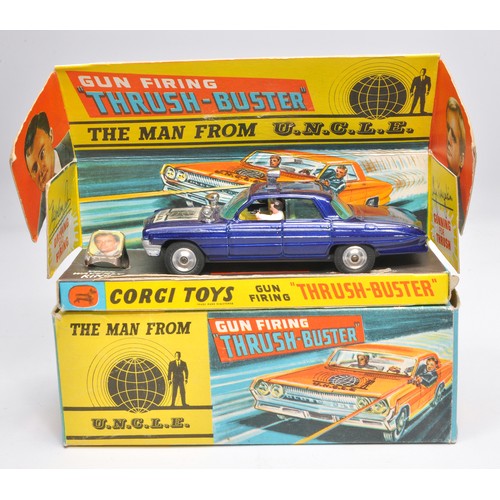 Corgi No. 497 The Man from Uncle Thrush-Buster. Chrome hubs / plastic lamps. Includes Waverley ring. Displays generally good to very good. Several mostly minor signs of wear. In good original box.