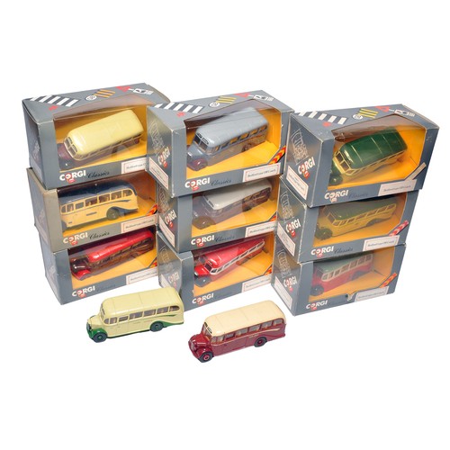 146 - A group of 11 x Corgi 1/50 diecast model bus issues. In various liveries, as shown. Excellent in box... 