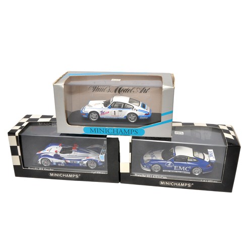 242 - A group of 3 x Minichamps 1/43 diecast model vehicles comprising various Porsche racing issues. Look... 