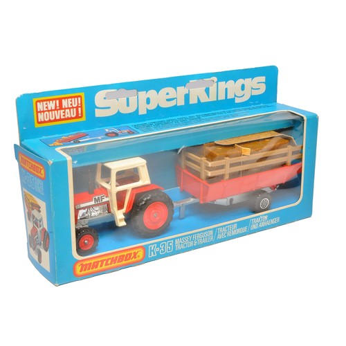 254 - Matchbox Superkings No. K35 Massey Ferguson Tractor and Trailer. Displays generally excellent in ver... 