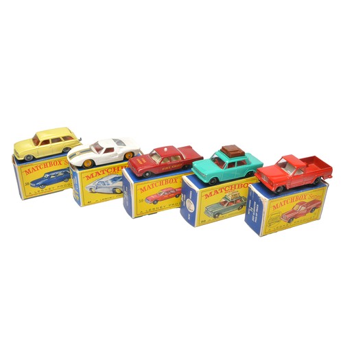 263 - Matchbox Regular wheels group of 5 x vehicles including Ford GT, Fire Chief, and others as shown. Di... 