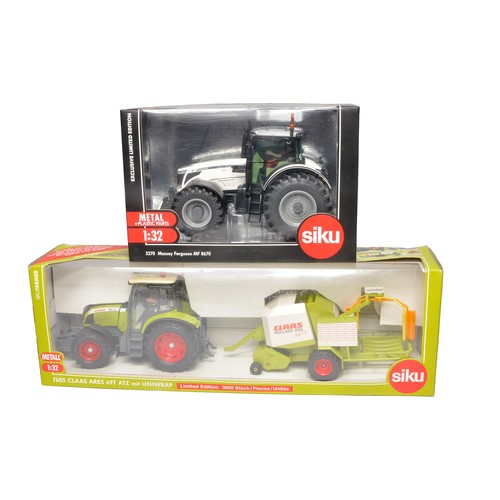 301 - Siku 1/32 Farm model duo comprising Massey Ferguson 8670 (White) Limited Editon Tractor plus Claas A... 