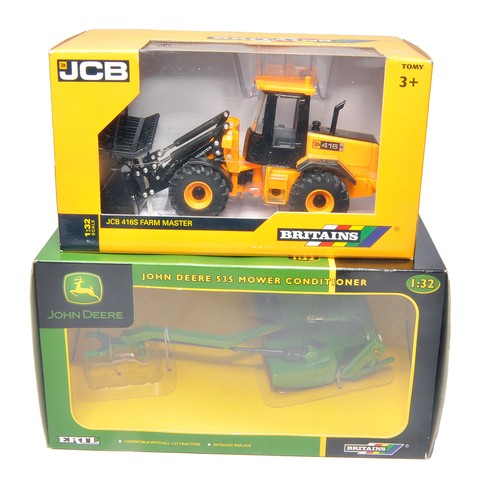 324 - Britains 1/32 farm model issues comprising JCB 416S Farm Master plus John Deere 535 Mower Conditione... 