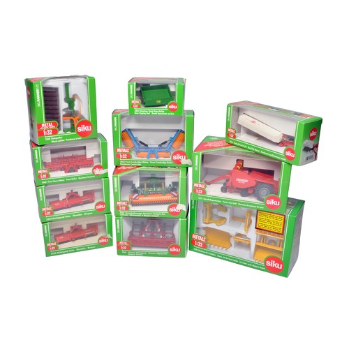 343 - A good assortment of Siku 1/32 farm model implements. All excellent and secure in boxes.