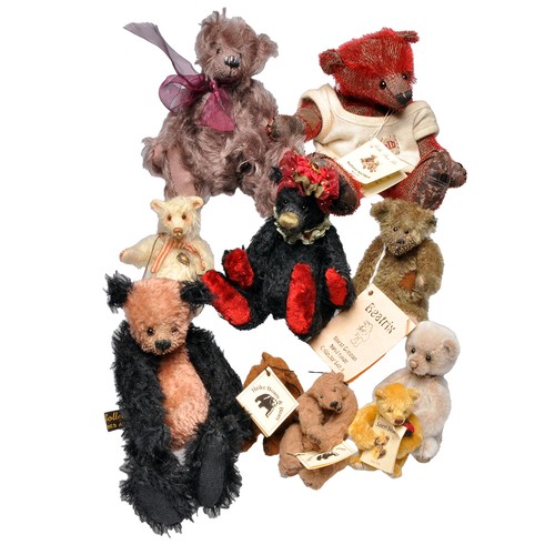 366 - Artist designed/Collector's miniature teddy bears x ten to include Beechfield Collector's Bear, blac... 