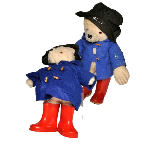 373 - Gabrielle Designs 1981 Paddington Bear wearing blue felt duffle coat, black felt hat, red wellington... 