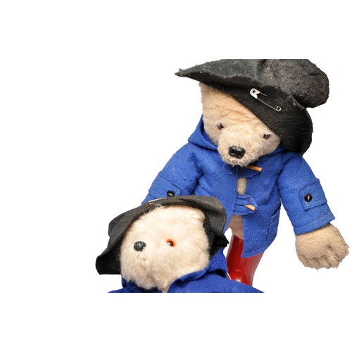 373 - Gabrielle Designs 1981 Paddington Bear wearing blue felt duffle coat, black felt hat, red wellington... 