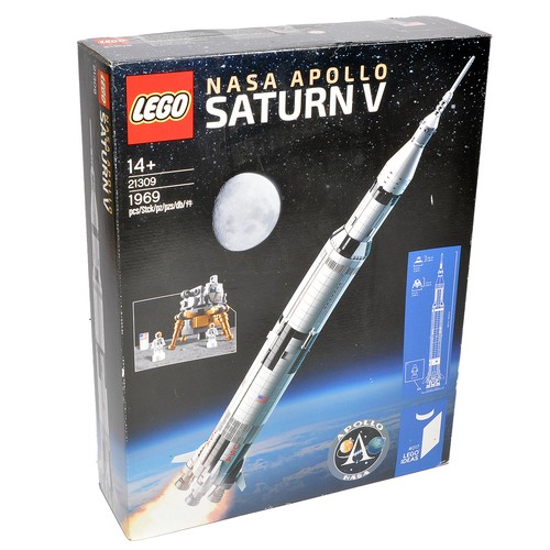 375 - Lego Set No. 21309 Nasa Apollo Saturn V Rocket. Set has been assembled and is part disassembled with... 