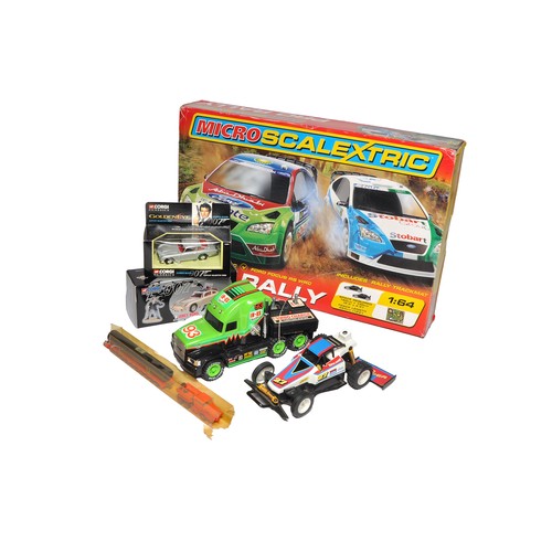 383 - Assorted Toys and Models to include Micro Scalextric Set, Heavy Haulage 1/87 plastic set, Corgi Jame... 