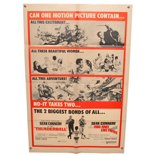 399 - James Bond 007 Film Poster comprising, Thunderball / You only live twice combo. Folded. One Sheet (2... 