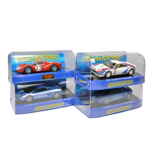 449 - Scalextric slot car issues comprising Ferrari 330 P4, Lamborghini Gallardo Polizia, Ferrari 308 GTB ... 