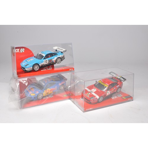 465 - Trio of SCX slot car issues comprising Ferrari 360 GTC, Ferrari 550 Maranello plus Ferrari 550 GTS M... 