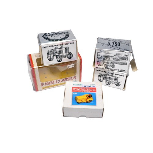 26 - A group of farm model issues comprising mostly smaller scale Minneapolis-Moline tractors. Ertl, Siku... 