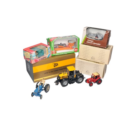 608 - A mixed group of boxed and loose farm models including Gold Plated Britains JCB Farm Master Wheel Lo... 