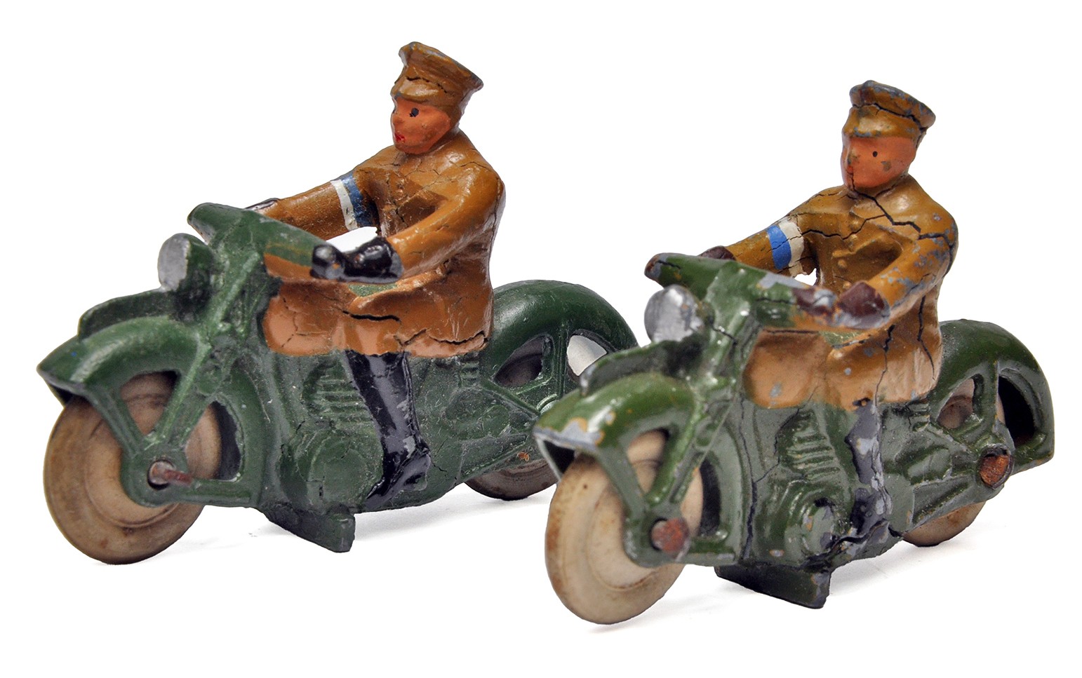 Dinky no. 37c Army Dispatch Rider x 2. Both display generally good ...