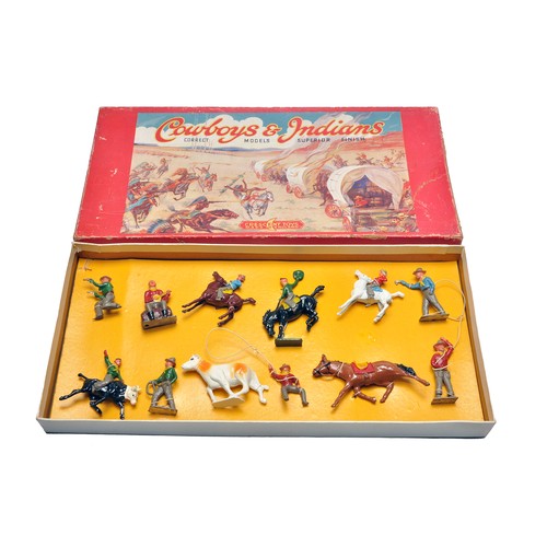 234 - Crescent Toys Vintage Lead Metal Figure Set comprising Cowboys and Indians. Contents excellent in fa... 