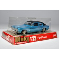 Dinky No. 213 Ford Capri Rally car. Metallic red / black, tan