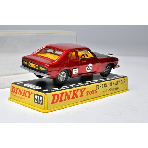 Dinky No. 213 Ford Capri Rally car. Metallic red / black, tan
