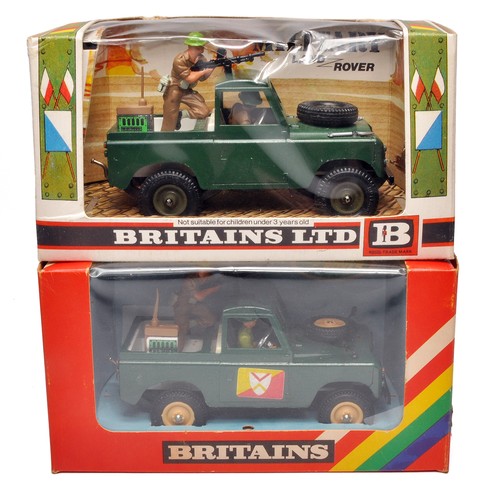 35 - Britains 1/32 Farm Toys comprising No. 9782 Military Land Rover x 2. Colour and Box Variations, as s... 
