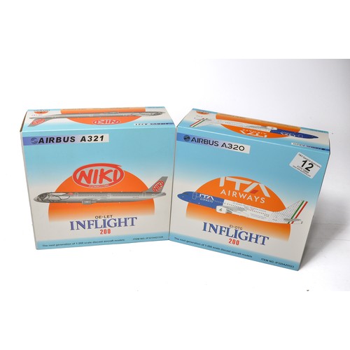 12 - A duo of diecast model aircraft  1/200 scale issues comprising 1) Inflight 200 Niki Airbus A321, 2) ... 