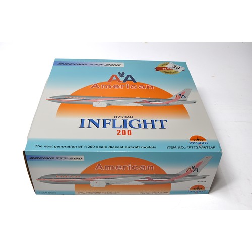 39 - Inflight Models or similar 1/200 diecasst model aircraft comprising, Inflight 200 AA American Boeing... 