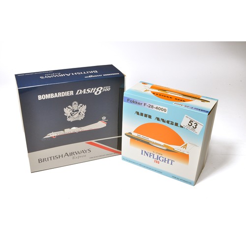 53 - A duo of diecast model aircraft  1/200 scale issues comprising 1) Inflight 200 Air Anglia Fokker F-2... 