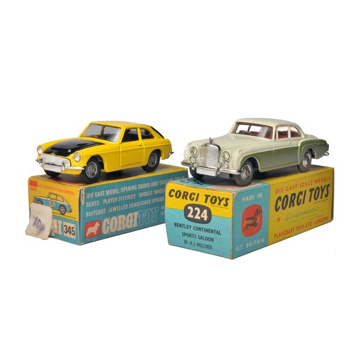 57 - Corgi No. 224 Bentley Continental Sports Saloon. Two tone green / cream with red interior. Chrome hu... 