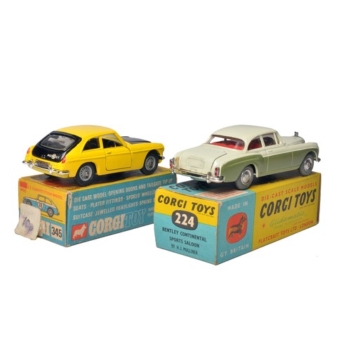 57 - Corgi No. 224 Bentley Continental Sports Saloon. Two tone green / cream with red interior. Chrome hu... 