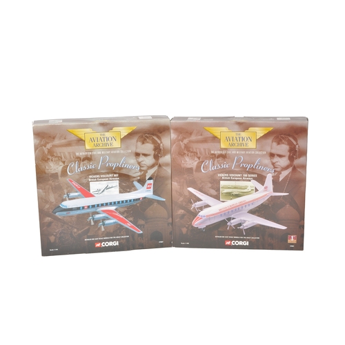 305 - A pair of Corgi Aviation Archive Classic Propliners 1/144 diecast model aircraft, comprising a Vicke... 