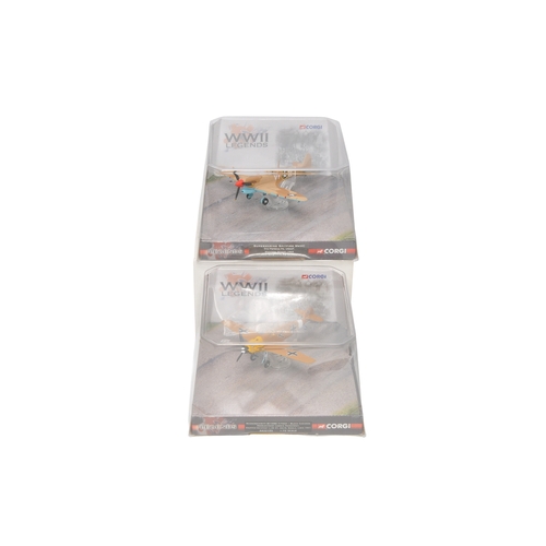 330 - A pair of Corgi WWII Legends 1/72 diecast model aircraft, comprising a Supermarine Spitfire and a Me... 