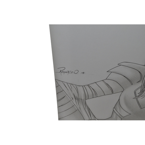 468 - An original piece of comic artwork, a pin-up depicting Psylocke in costume, pencil, signed 