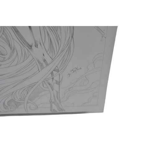 469 - An original piece of comic artwork, a pin-up depicting Medusa as X-Men Phoenix, in pencil, signed 