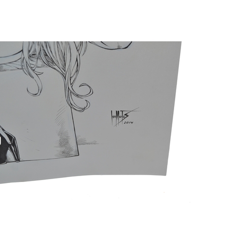 471 - An original piece of Leo Matos comic artwork, a pin-up depicting two comic book characters inspired ... 