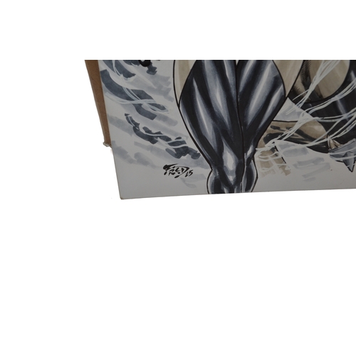 497 - An original piece of comic artwork, an ink and Copic marker illustration on cardstock depicting Marv... 