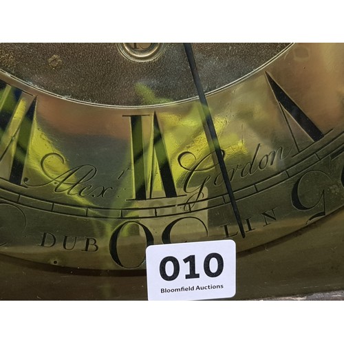 10 - BRASS DIAL LONG CASE CLOCK ALEX GORDON DUBLIN