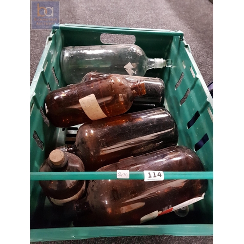 114 - CRATE OF OLD CHEMIST BOTTLES