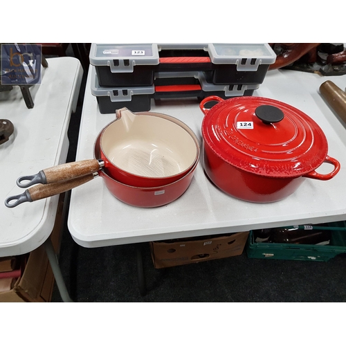 124 - SET OF LE CREUET CAST AND ENAMEL SAUCE PANS