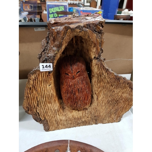 144 - LARGE CARVED TREE TRUNK WITH OWL