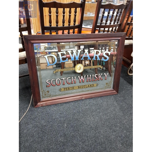 161 - LARGE VINTAGE PUB MIRROR DEWARTS SCOTCH WHISKEY