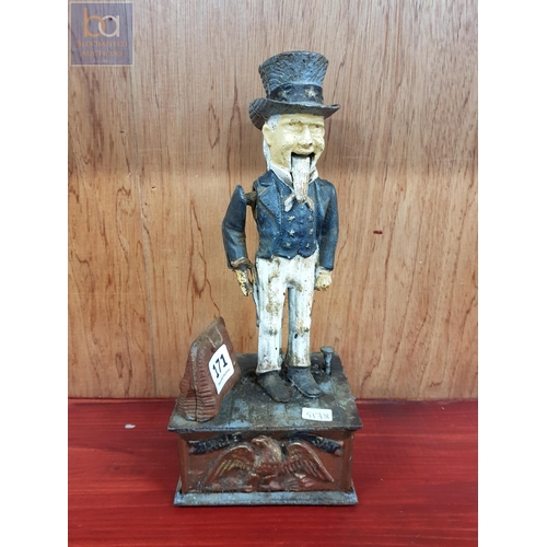 171 - VINTAGE UNCLE SAM MONEY BOX CAST IORN