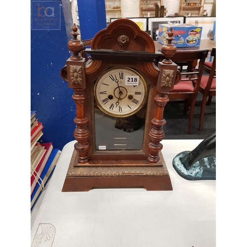 218 - ANTIQUE J.UNGHANS CLOCK WITH KEY AND PENDULUM