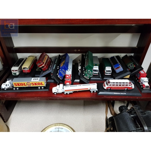 88 - SHELF LOT OF MODEL BUSES AND LORRIES