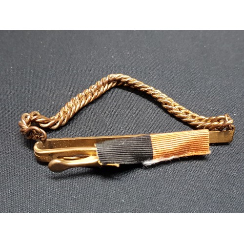 393 - BLACK AND TAN MEDAL WITH COMRAC BAR - UNNAMED AND TIE CLIP IN ORIGINAL BOX