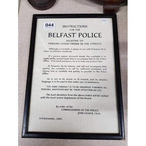 44 - FRAMED BELFAST POLICE NOTICE